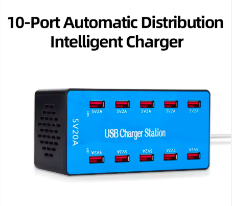 Chargeur USB Multi-Port A5B – 10 Ports USB • 100W • Charge Rapide • Station de Charge 5V/20A
